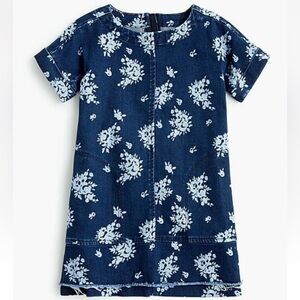 J.crew crewcuts girls flower-print denim dress size 6 short sleeve